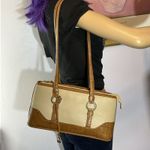 Brighton VTG Handbag Cream Pebbled Leather Brown Croc Trim Dbl Shoulder Straps Photo 6