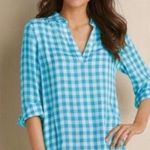 Soft Surroundings Al Fresco Gingham Collar Tunic V-neck Blue Size XS Photo 1