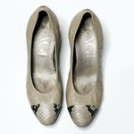 AGL Women's Tan Beige Snakeskin Cap Toe Leather Ballet Block Heel Pumps Size 36 Photo 1
