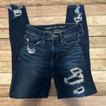 American Eagle  Outfitters Women's Dark Blue Distressed Skinny Jeans Photo 0