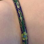 Cloisonné Vintage Costume Bracelet Bangle Blue Flower Pattern Photo 2