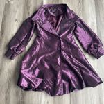 The Coffee Shop Deep Metallic Purple Raincoat Coat Bubble Hem Buttons Size M Photo 3