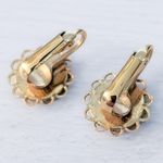 Vintage Clip On Earrings Gold Tone with Pink Flower Floral Design Photo 4