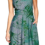 Gap Tropical Print Chambray Pleat Skirt Mini Sundress Dress Blue Green 4 Petite Photo 0