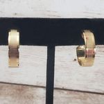 Vintage Clip On Earrings Gold Tone Hoop With Line Detail 0.75" Photo 0