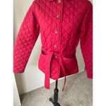 Van Heusen Red Quilted Winter Jacket With Tie Belt Size Small Cropped Stylish Photo 6