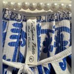 Perceptions PerSeption top blouse - petite large - blue and off white filigree pattern Photo 3