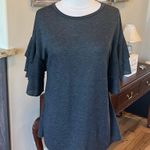 Luxe Oversized  Gray Top Ruffle Tiered Bell Sleeve Knit Womens Small Roomy Photo 7