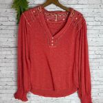 Free People Coral Orange Crochet Siesta Fiesta Embroidered Long Sleeve Top Photo 2