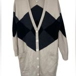 Haute Hippie Merino Wool ARGYLE CARDIGAN SWEATER Long Line Sz L Photo 1