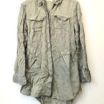 Anthropologie HOLDING HORSES  Sunwashed Tunic Top Green Long Sleeve Button Down Photo 0