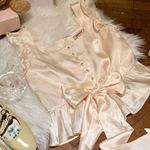 Japanese Kawaii Style Ivory Silky Ruffle Buttoned Pelpum Tank Top Blouse Photo 6