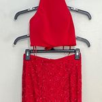 La Femme  High Square Neck Jersey & Lace Two-Piece Gown Photo 5