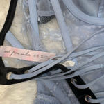 Urban Outfitters UO Out From Under Bow Down To Me Velvet & Lace Corset Blue & Black Photo 3