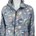 Vintage Vital Zone Blue 100% Silk Floral Relaxed Full Zip High Neck Jacket Sz S Photo 2