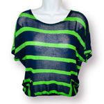 Chris & Carol Open Knit Dolman Short Sleeve Green Stripe Sweater Navy Blue S Photo 0