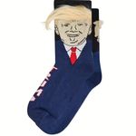 1 Pair Brand New Funny Donald Trump Navy Blue‎ Hairy Socks Blue Photo 3