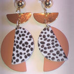 Geometric Gold Tone and Peach Polka Dot Clay Boho Earrings Photo 0