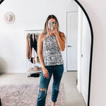 A.L.C. Black & White Floral Silk Sleeveless Blouse Photo 5