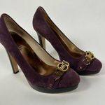 Michael Kors Women’s Purple Suede Platform Dress Heels Pumps Gold MK Logo 6 Photo 1