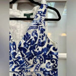 Ralph Lauren Lauren  Paisley Floral Blue & White Sleeveless Shift Dress Size 14 Photo 2