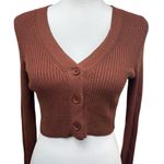 Camila Coelho NWT  Alena Brown Metallic Cropped Micro Sweater Cardigan Large Photo 0