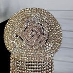 Large Statement Rose Flower Brooch Pin Yellow Gold Rhinestone Fringe New Photo 3