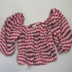 Open Edit  Blouse Size S Patterned Smocked Puff Sleeve Square Neck Boho Photo 1