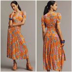 Farm Rio X Anthropologie Short Sleeve V Neck Ruched Midi Dress Photo 1