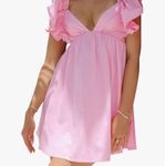 NEW Deep V Neck Ruffle Sleeve Mini Backless Dress L Pink Size L Photo 0