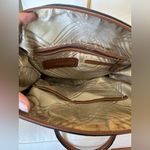 London Fog  Tan/Brown Faux Leather Crossbody Double Handle Bag EUC Photo 5