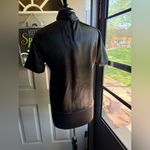 Vintage Notations black silky mock neck short sleeve plaid button blouse, size 8 Photo 3