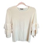 J. McLaughlin Tiered Ruffle Sleeve Italian Merino Wool Sweater | Cream | Large Photo 1