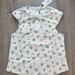 We Wore What Ruffle Collar Button-Up Floral Blouse Ivory Blue NWT Size S Photo 0