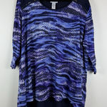 Catherines  Tunic Top Women 2X Blue Printed 3/4 Sleeve Blouse Mature Career Flowy Photo 0