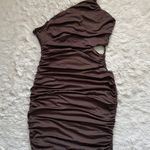 Princess Polly Dress Klara Mini One Shoulder Cut Out Ruched Brown 8 NWT New Photo 3