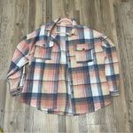 Boutique Pink & Grey Plaid Button Up Collared Flannel Shacket Sz XL Blue Photo 4