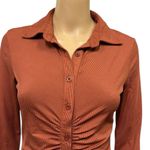 Just Quella  Ribbed Long Sleeve Ruched Button Up Collared Rust Mini Dress 4 / 6 Photo 3