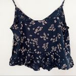 Abound  Navy Blue Floral Cropped Tank Top Ruffle Cinched Front Size Small NEW Photo 5