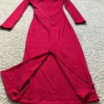 Wine Red Square Neck Midi Dress with Chain Detail, US Size S/XS, Party Slim Fit Photo 5