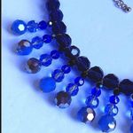 Stunning Gold Tone Chain with Blue Crystals Bid Necklace Photo 2