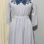 Polagram  Light Blue Embroidery Long Sleeves Cottagecore Peasant Zippered Dress S Photo 0