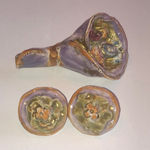 Vintage Ceramic Floral Basket Bouquet Round Clip On Earrings Set Photo 1