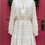 Farm Rio  White Textured Mini Dress, Beaded Tassels- Size Small Photo 0