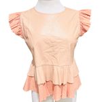 ZARA Peplum Blouse Faux Leather and Fabric Salmon Color Size Small Photo 3