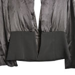 Cinq à Sept Black Satin Plunge Neck Peplum Blouse Bell Sleeves Top | Size 8 Photo 5