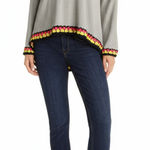 T H M L ‎ Gray Beige Asymmetric Hem Crocheted Knit Pullover Sweater M Photo 0