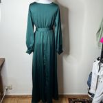 SheIn Green Satin Long Sleeve Maxi Dress Photo 3