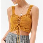 Forever 21 NWOT Crochet knit lace up golden yellow crop top Size Small Photo 3