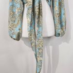 Karma Highway Blue Cream Crop Top with Full Sleeves and Tie Waist One Size Size undefined Photo 3